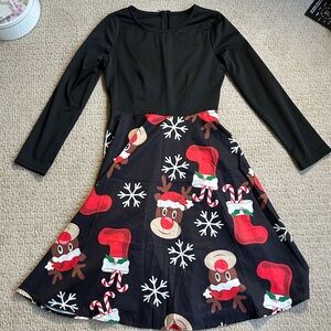 Festive Gray and White Reindeer Dress Christmas XS Small Womens Ugly Sweater